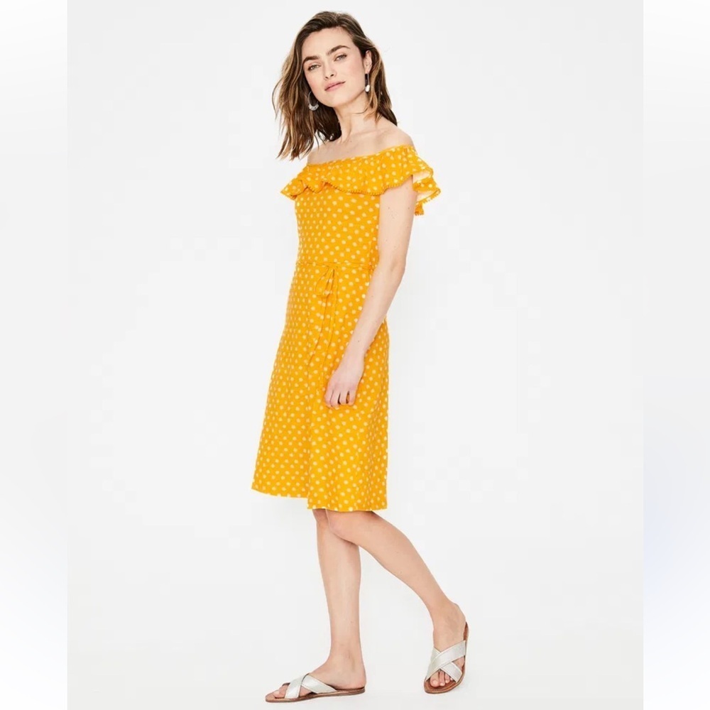 BODEN Bethany Jersey Happy Star Spot Ruffle Spring Cotton Dress Size 8